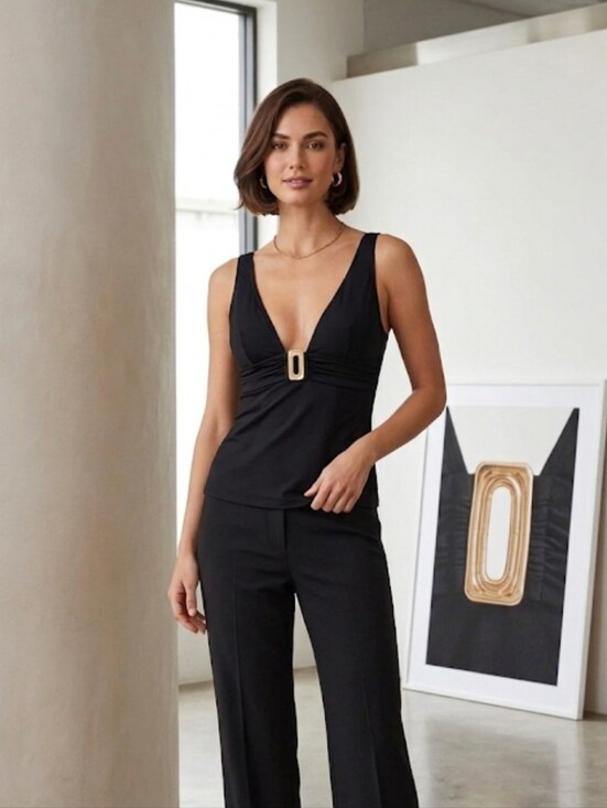 Lizette Collection Tops - Black Deep V Tank Top - Women's Sleeveless Top